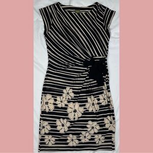 taylor womens beige colored striped cocktail dress.